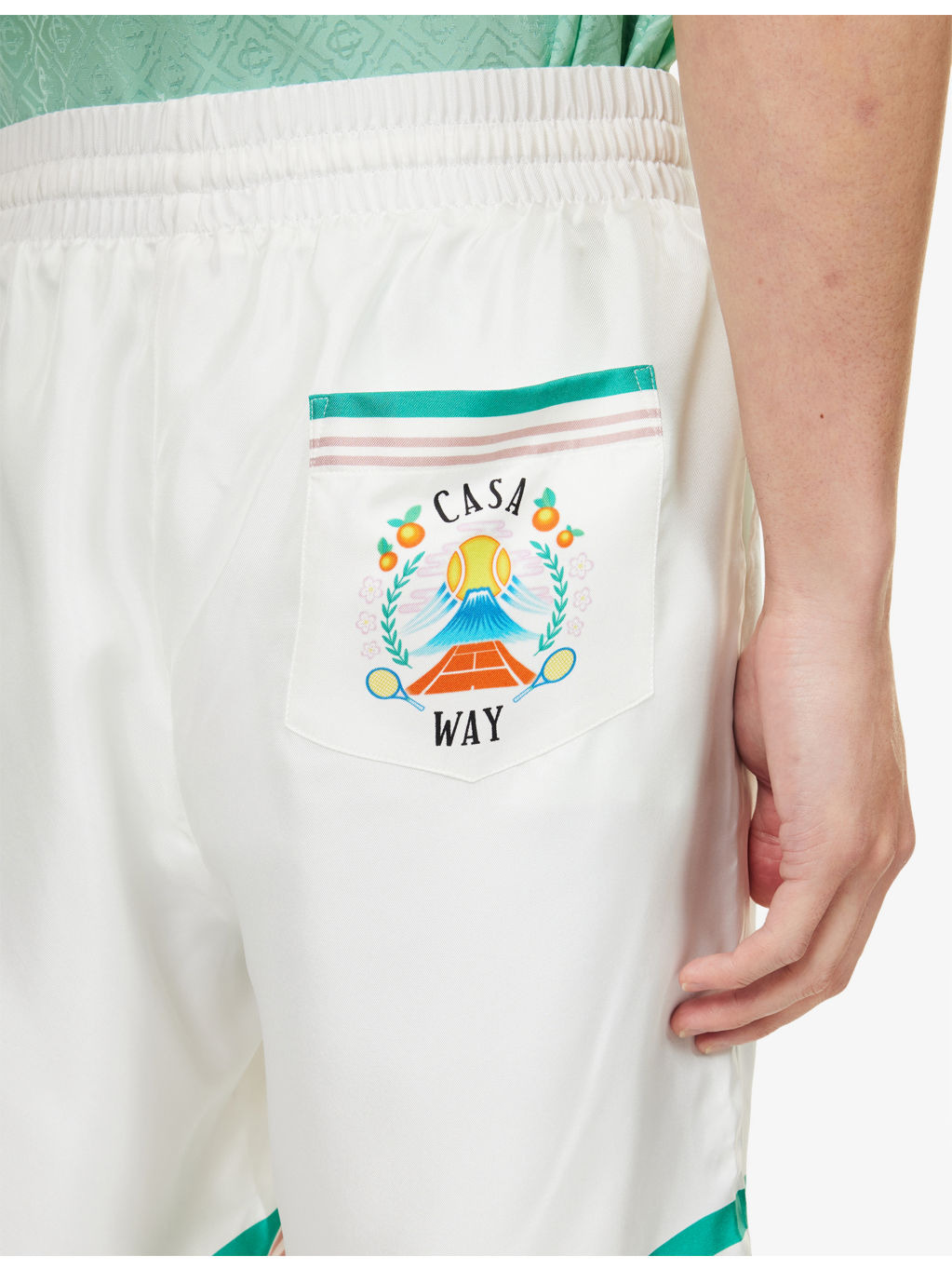 Graphic-Print Drawstring Silk Shorts - 5
