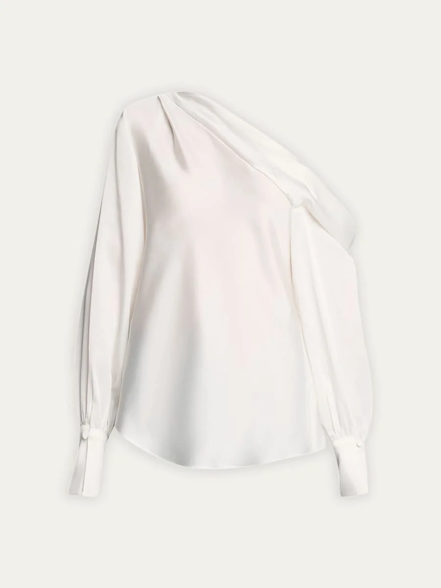 Alice Draped Satin One-Shoulder Top - 1