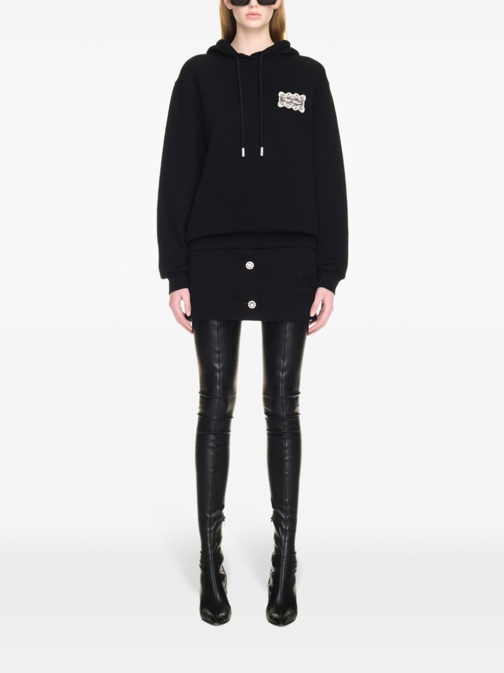 lace logo appliqué cotton hoodie - 2