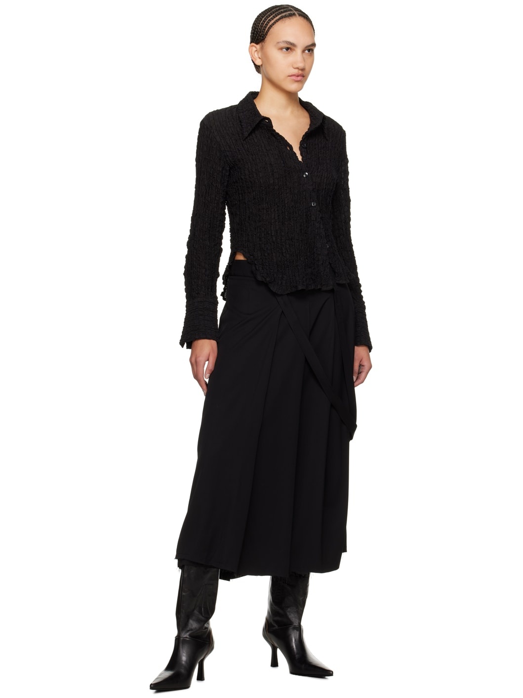 Black Pleated Midi Skirt - 4