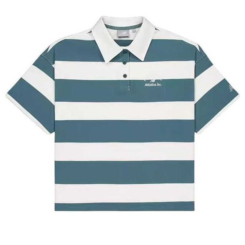(WMNS) New Balance Striped Polo Shirt 'Green' NFE22412-GRN - 1