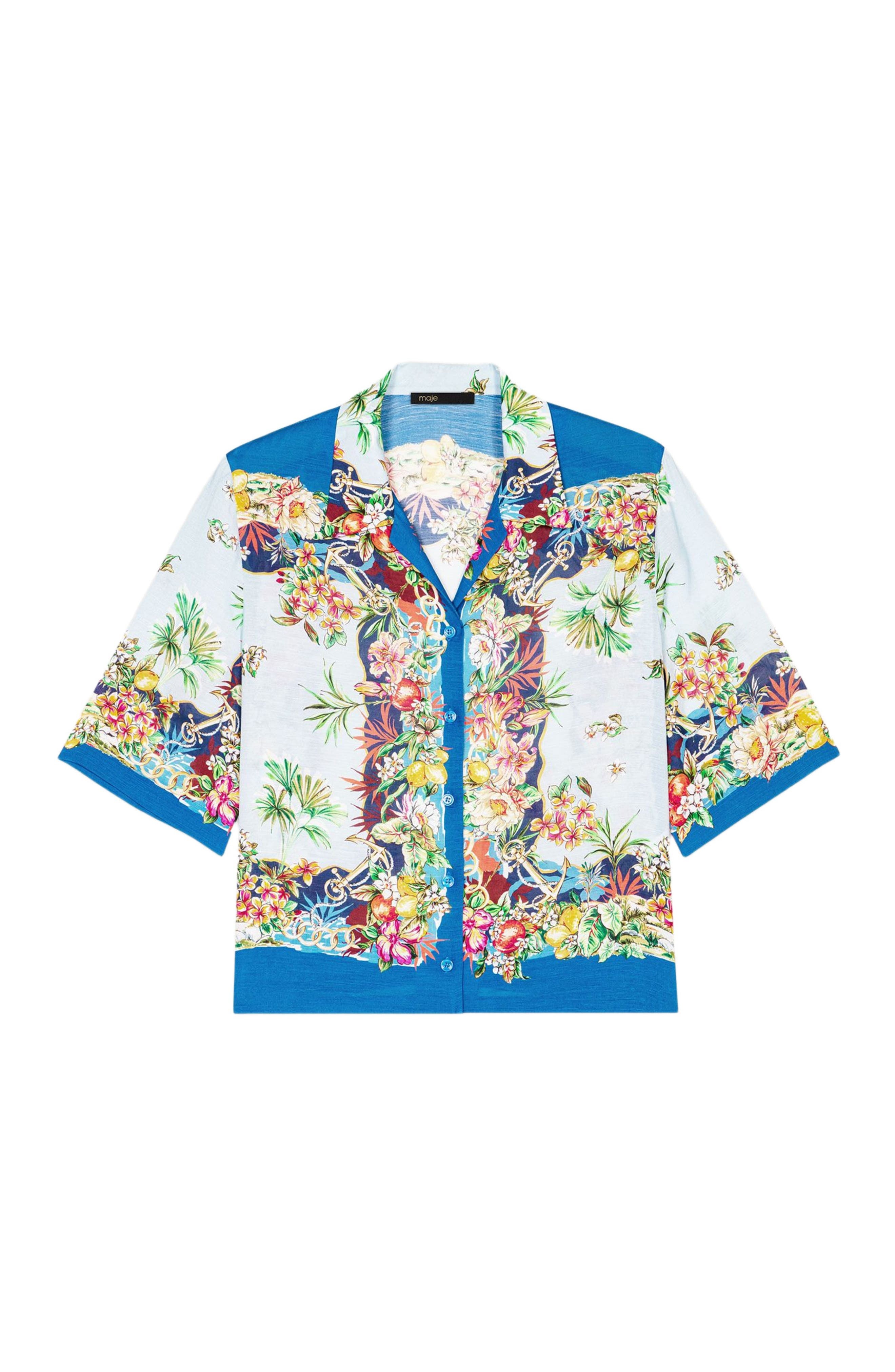 maje Patterned cropped shirt in Multicolor Floral Print at Nordstrom - 5