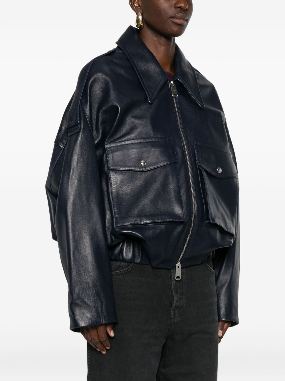 leather zip-up bomber jacket - 3