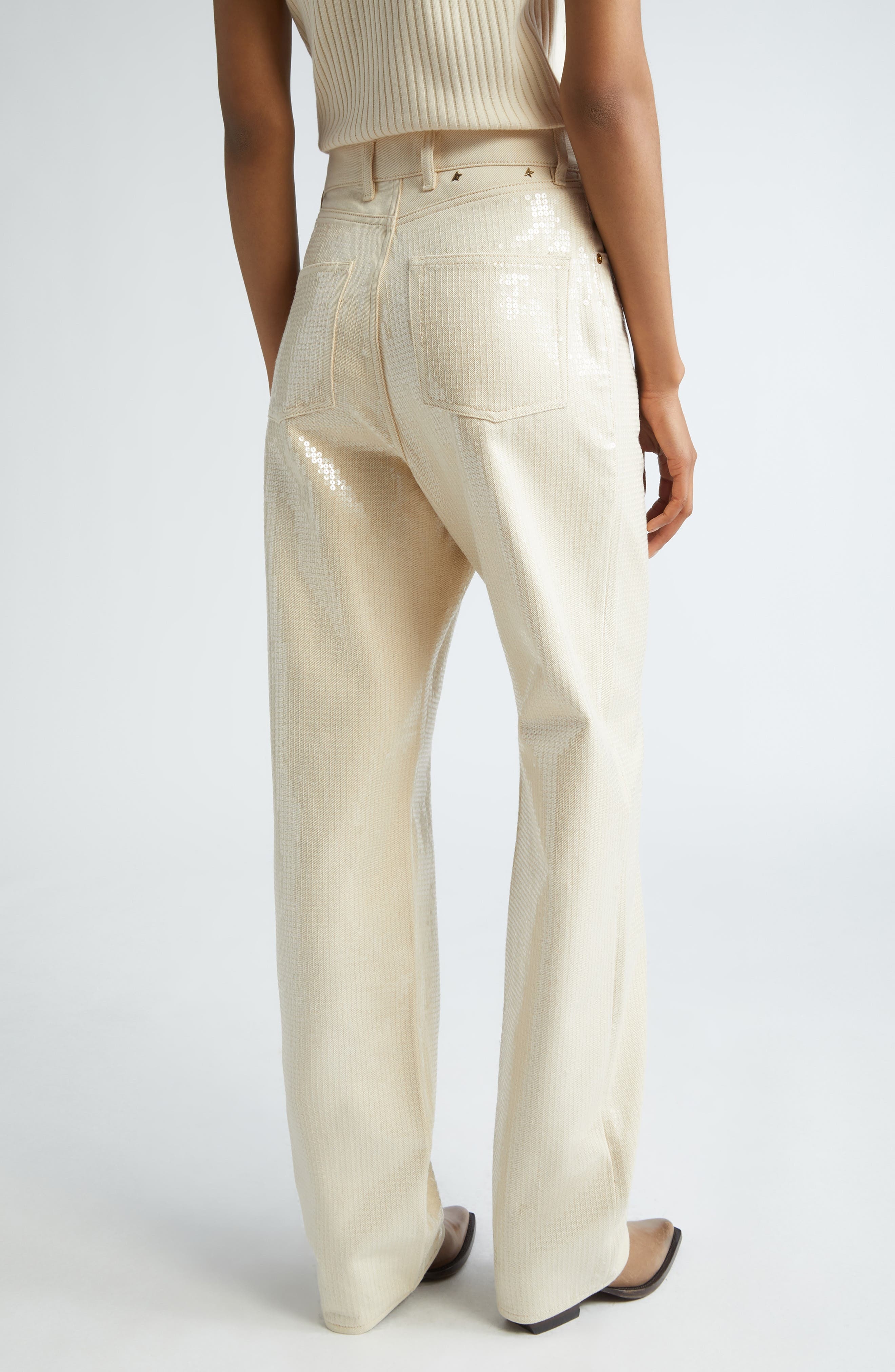 Golden Goose Kim Sequin Five-Pocket Pants in Ecru at Nordstrom - 3