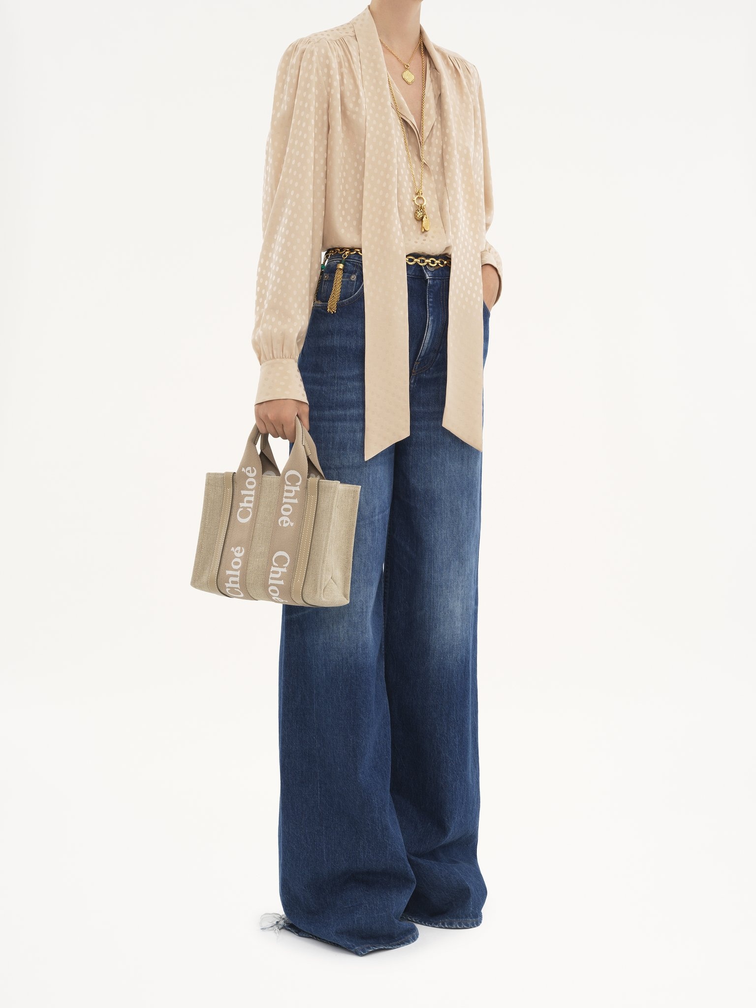 WOODY TOTE BAG IN LINEN & LEATHER - 7