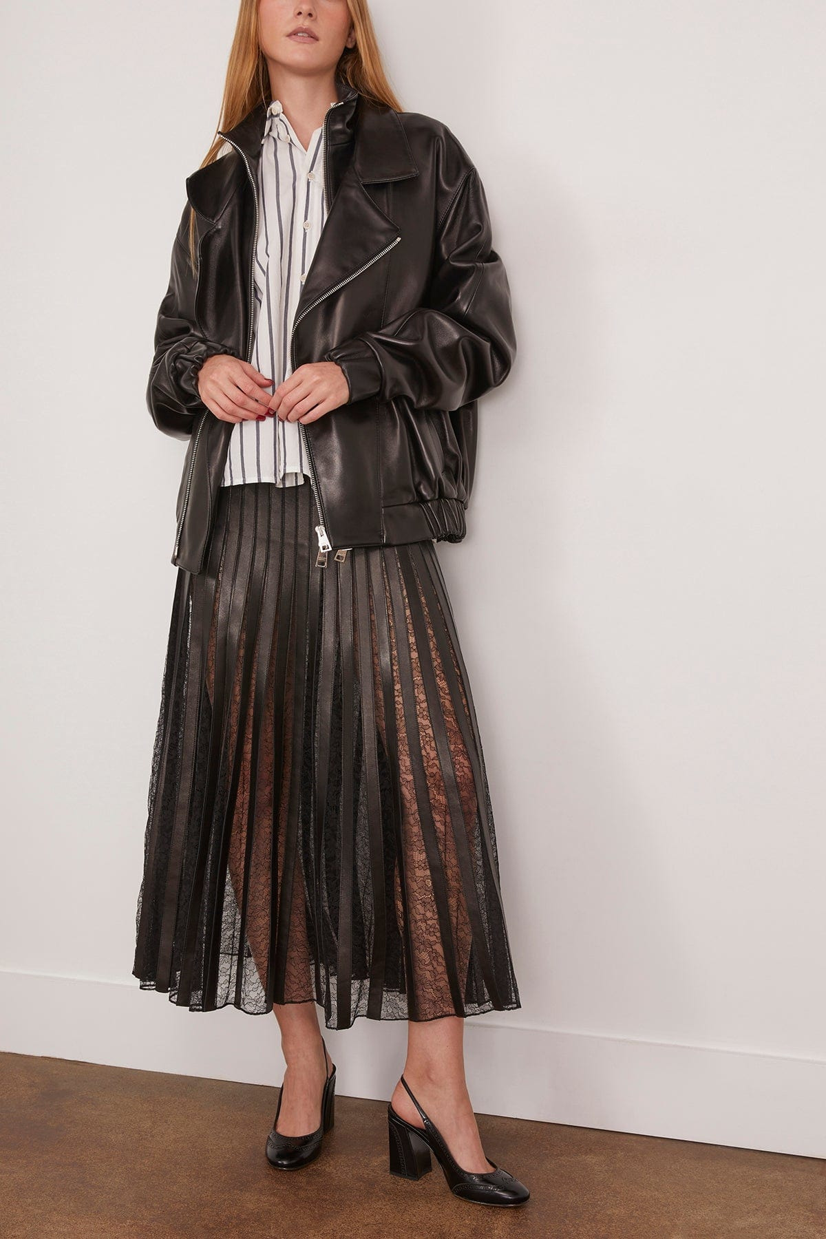 The Alix Skirt with Leather Strip Embroidery in Black - 2