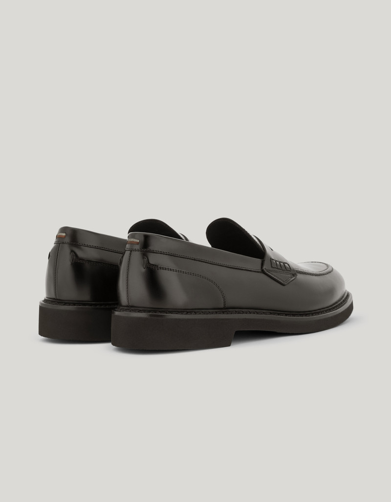Canali DARK BROWN CALFSKIN PENNY LOAFERS WITH EVA SOLE outlook