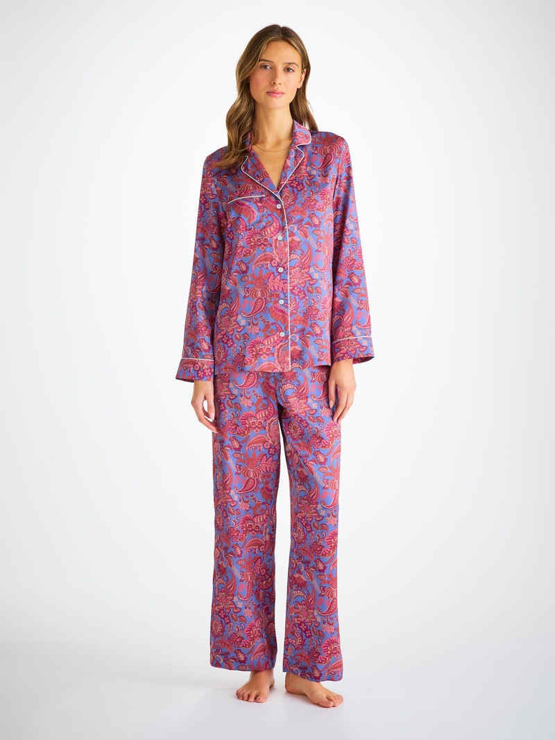 Derek Rose Women's Pajamas Silk Satin Amethyst Jungle Paisley Pattern outlook
