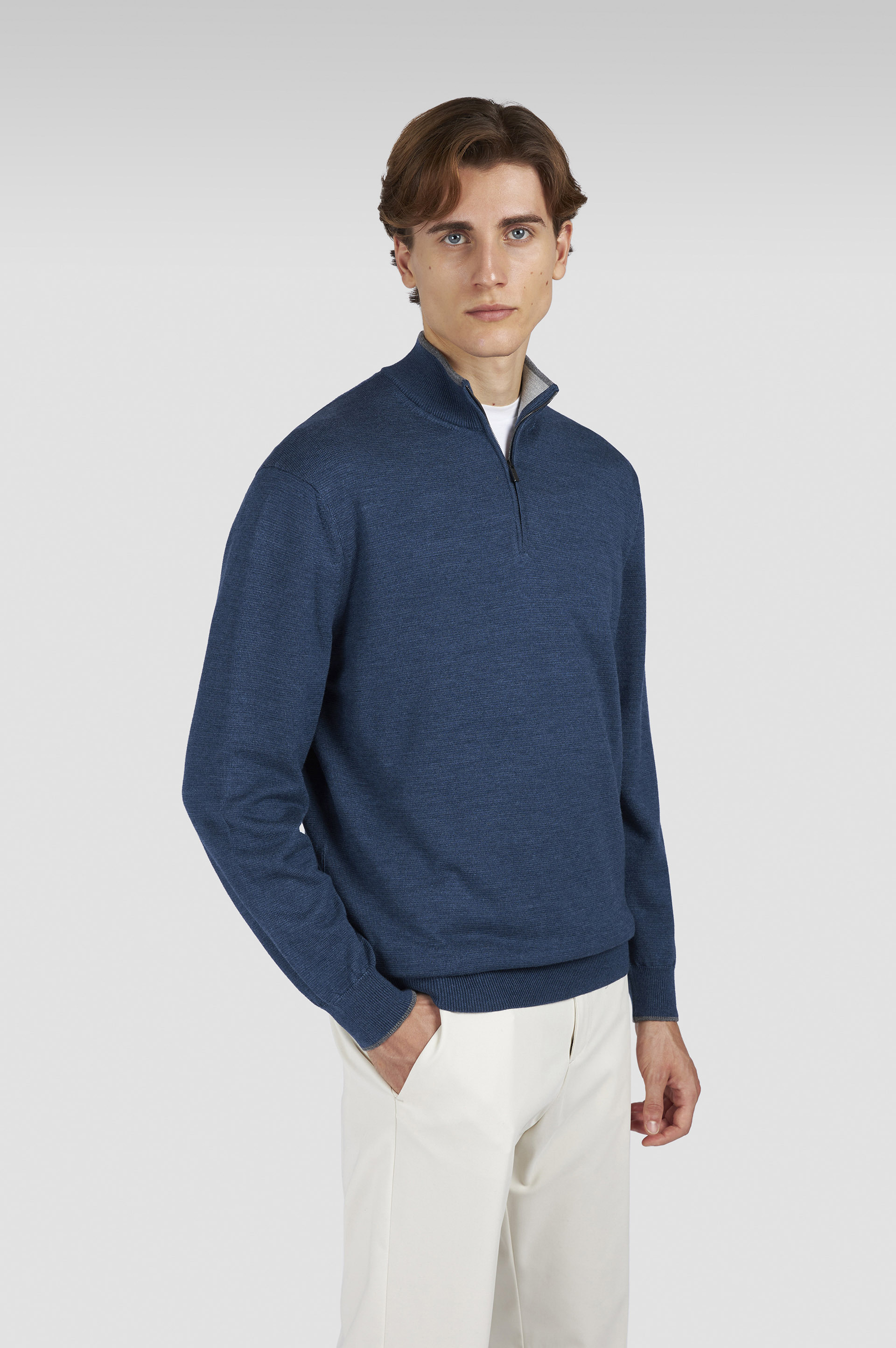WOOL SILK HALF ZIP SWEATER - 6
