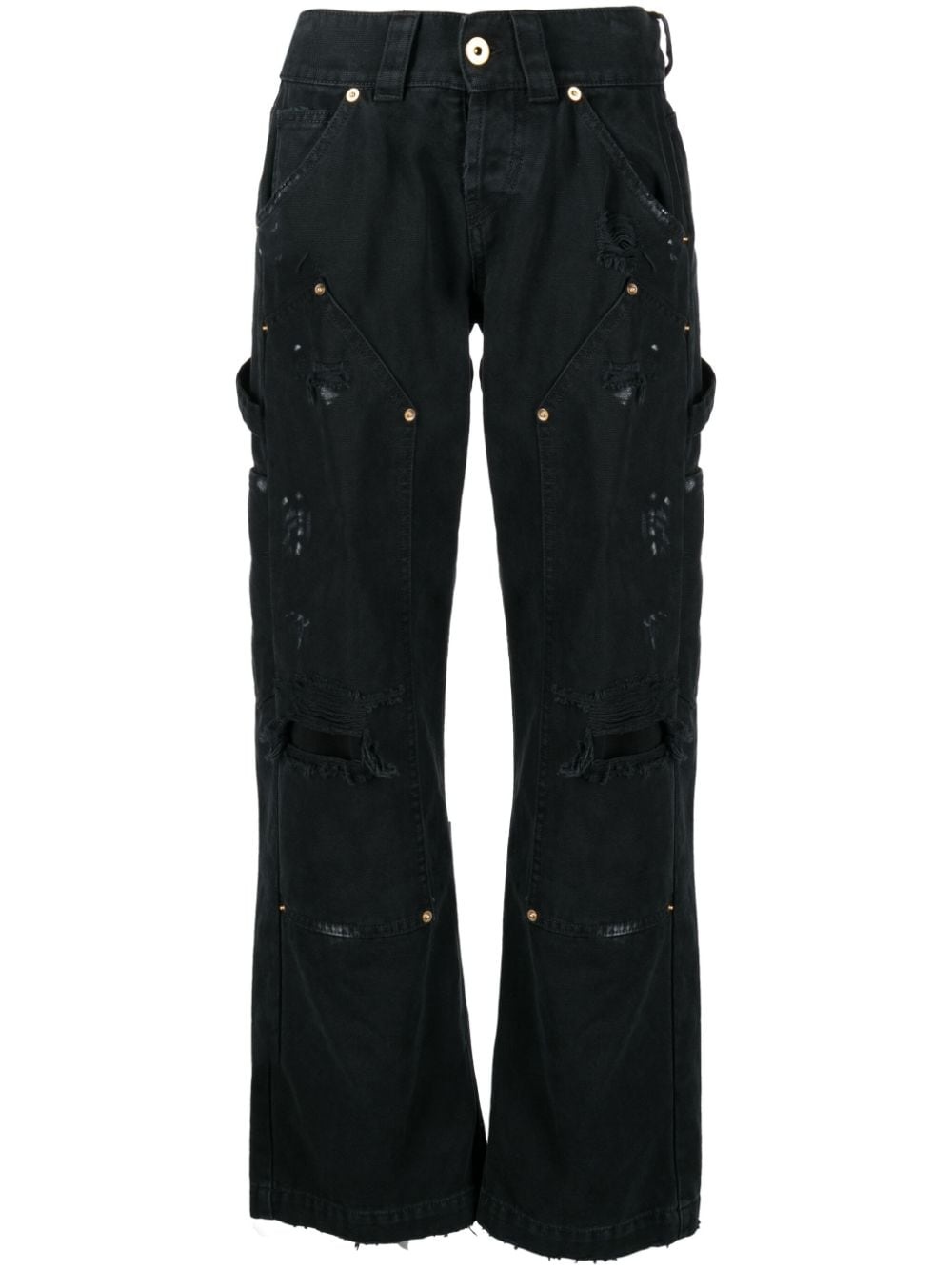 distressed panelled straight-leg jeans - 1