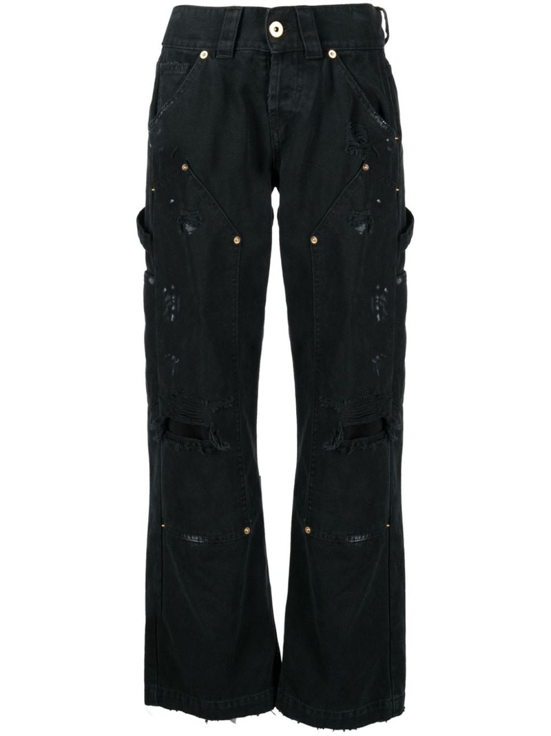 distressed panelled straight-leg jeans 1