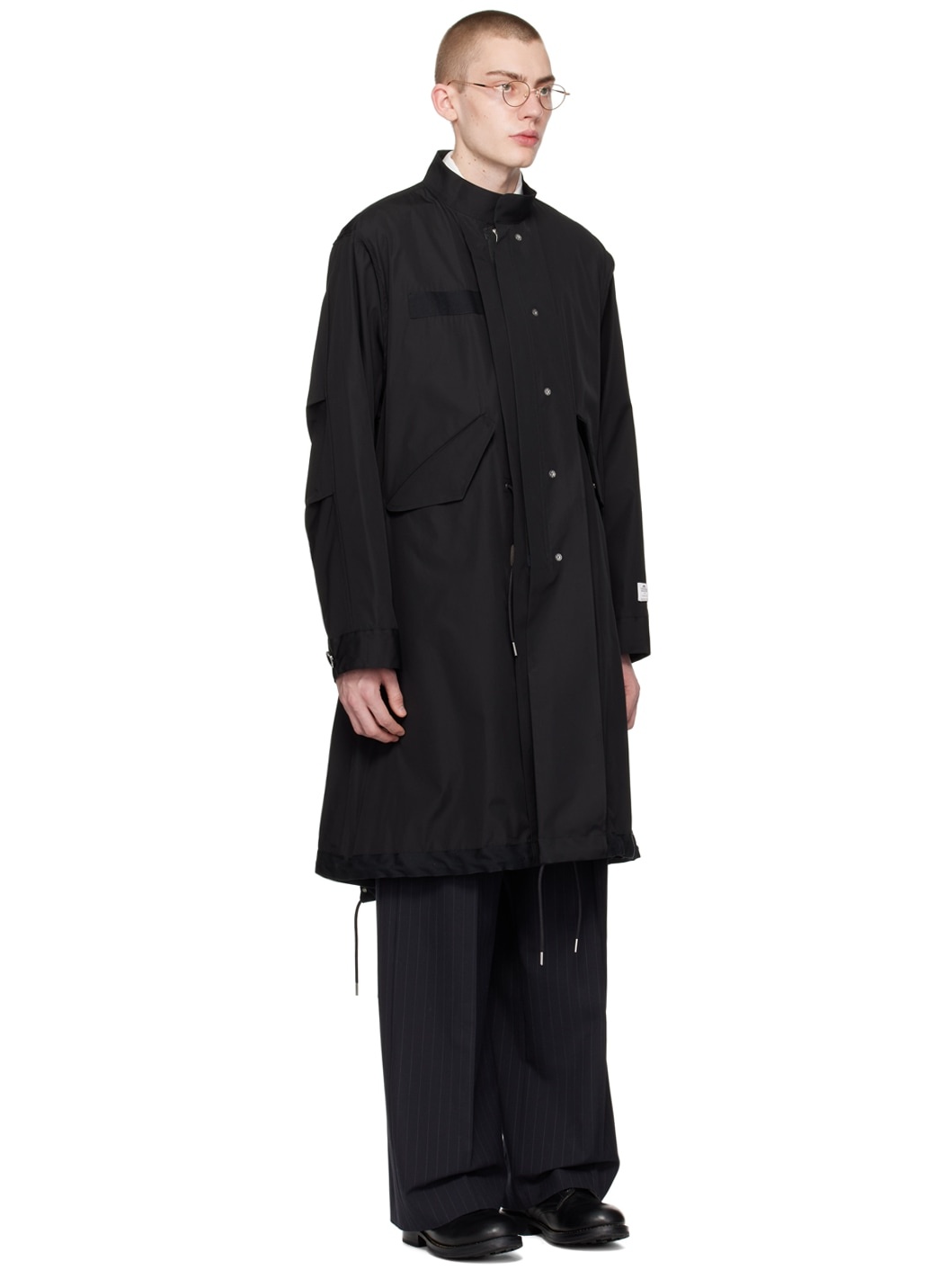 Black Stand Collar Coat - 2