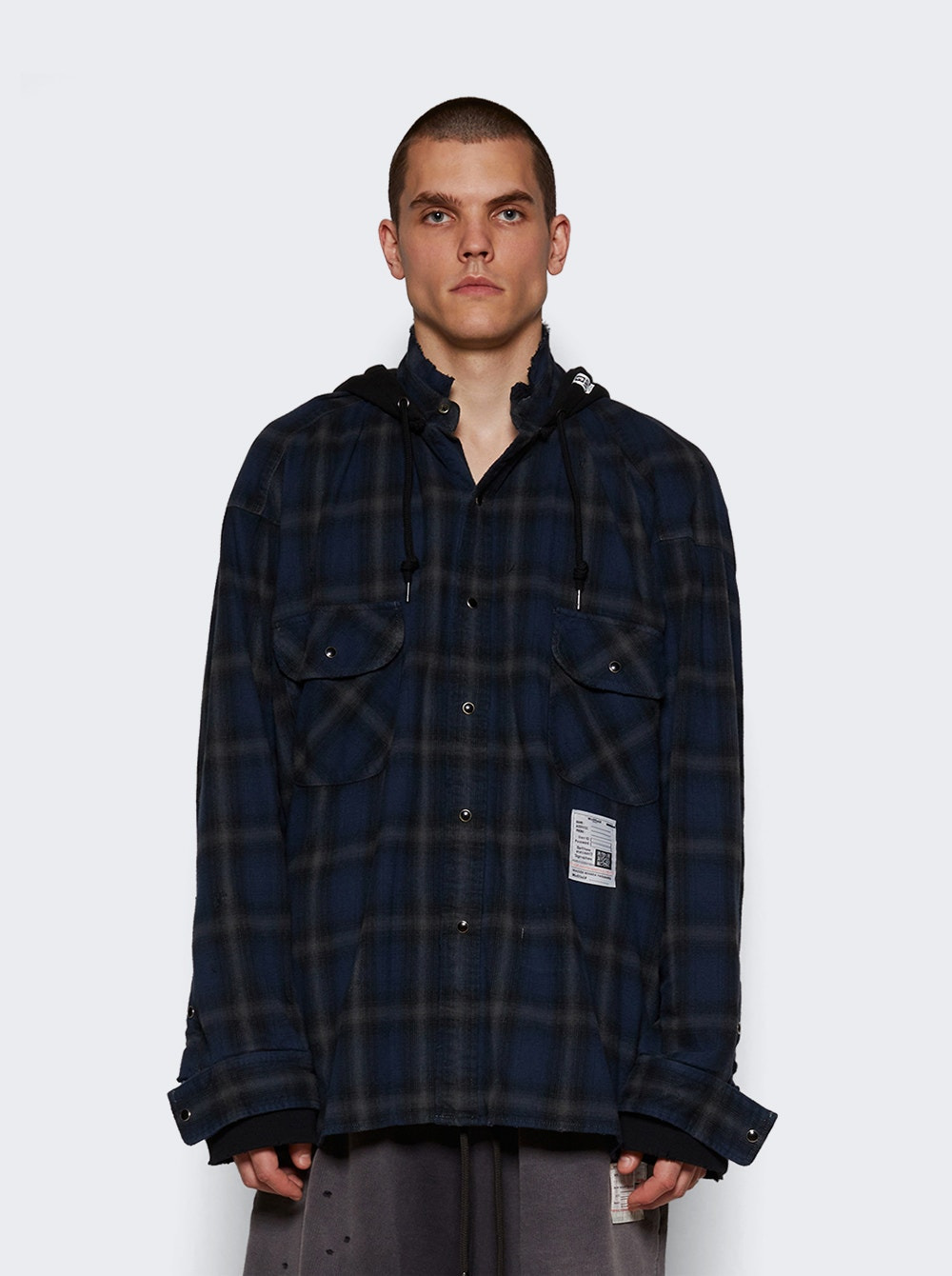 Plaid Hoodie Long Sleeve Shirt Blue - 3