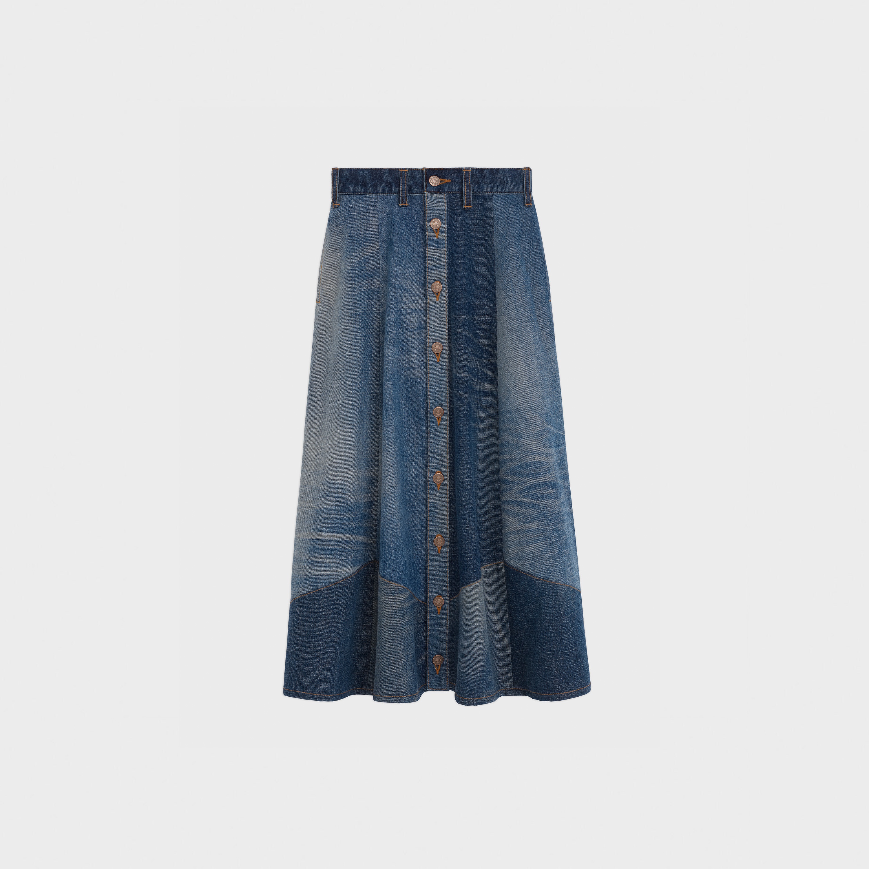 MIDI SKIRT WITH PATHWORK IN DENIM - 1