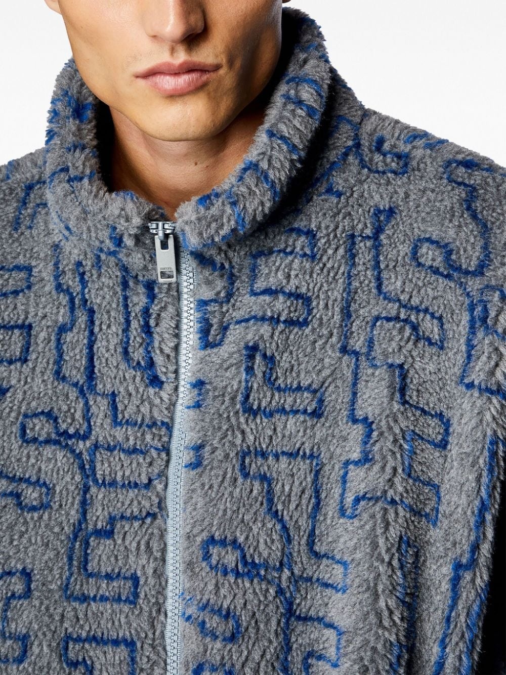 monogram-jacquard fleece bomber jacket - 5