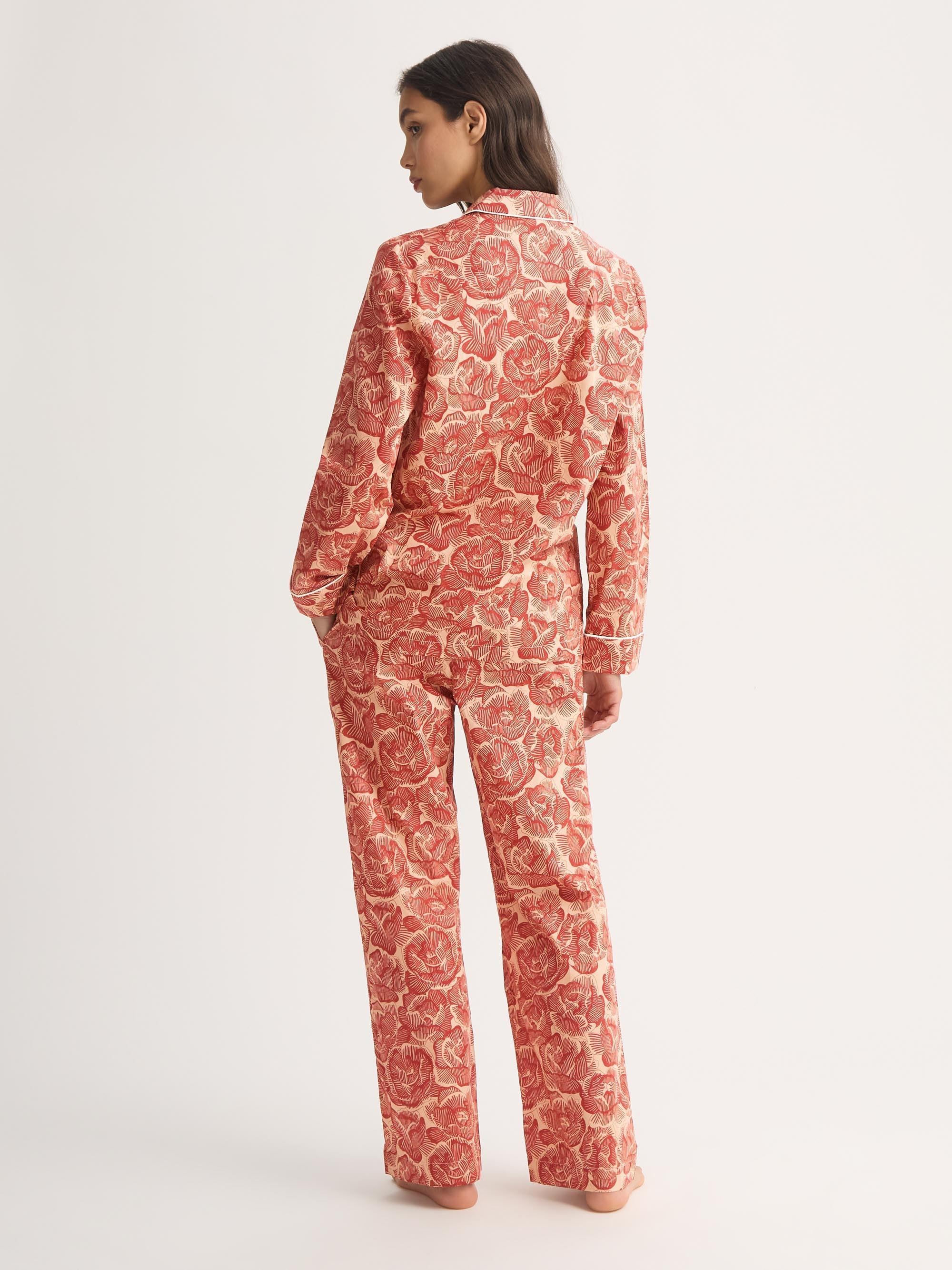 Women's Pajamas Cotton Batiste Rustic Red Rose Print - 4