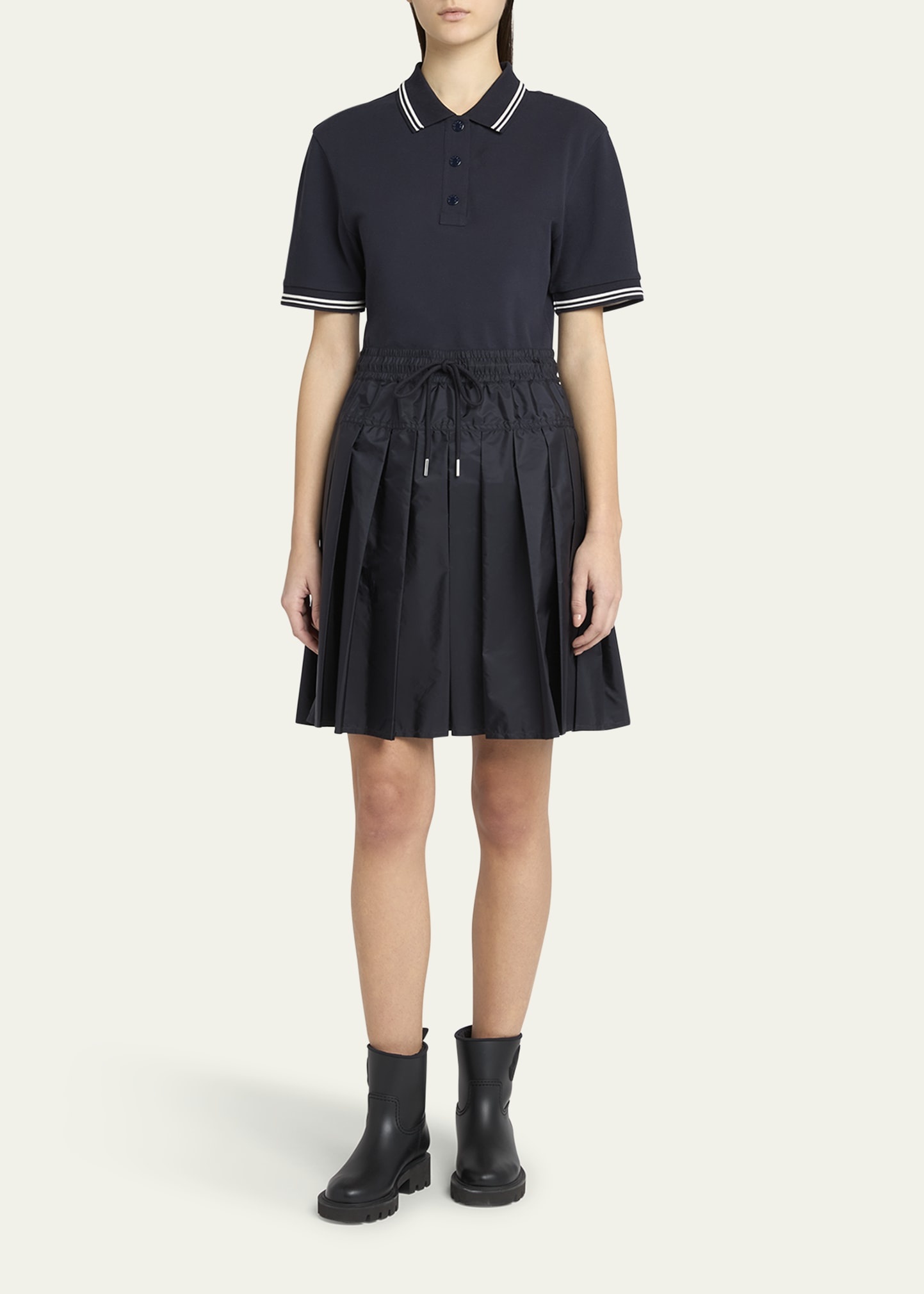 Short-Sleeve Mixed-Media Polo Dress - 2