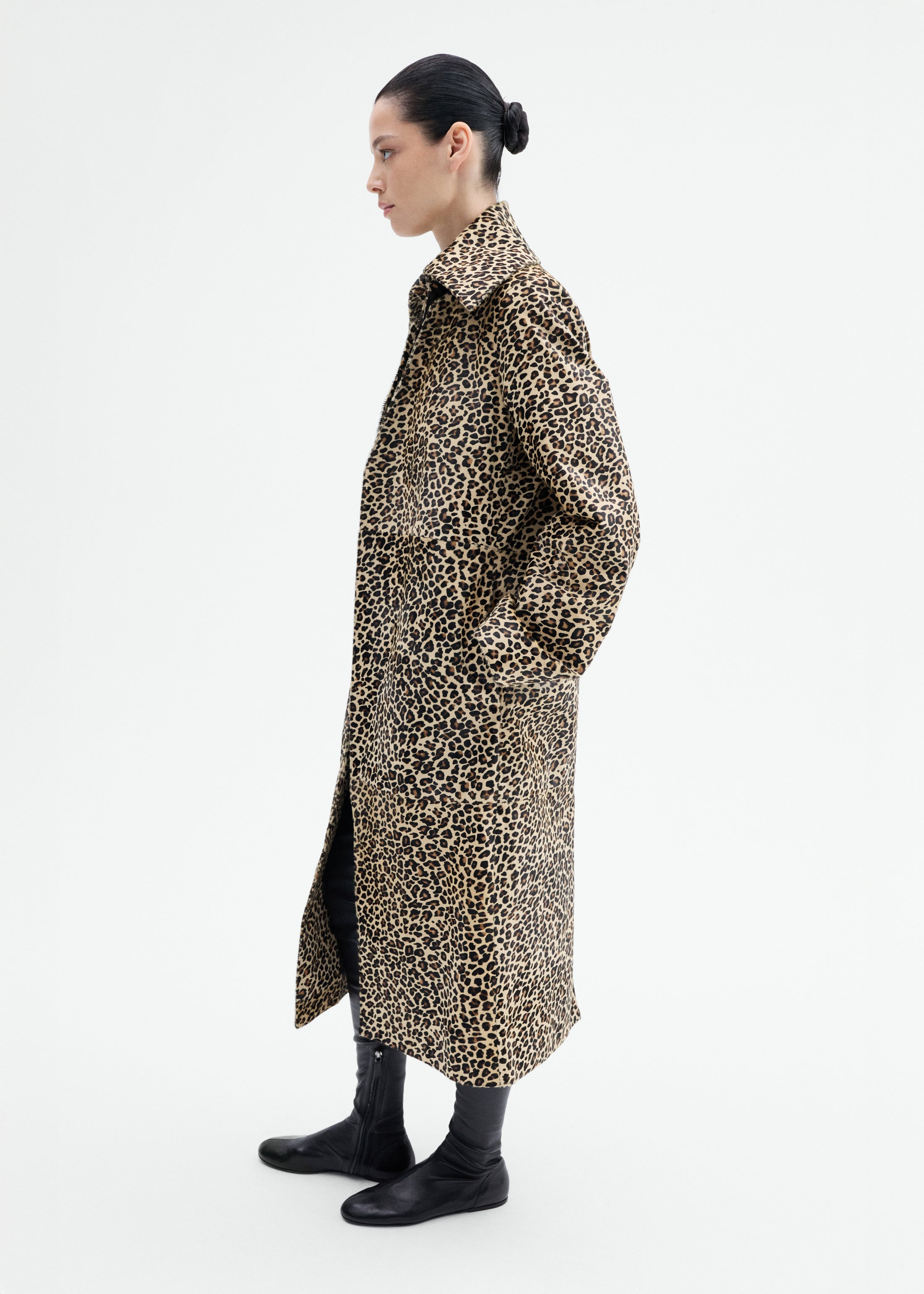 Leather Leopard Coat in Calf Hair - 3