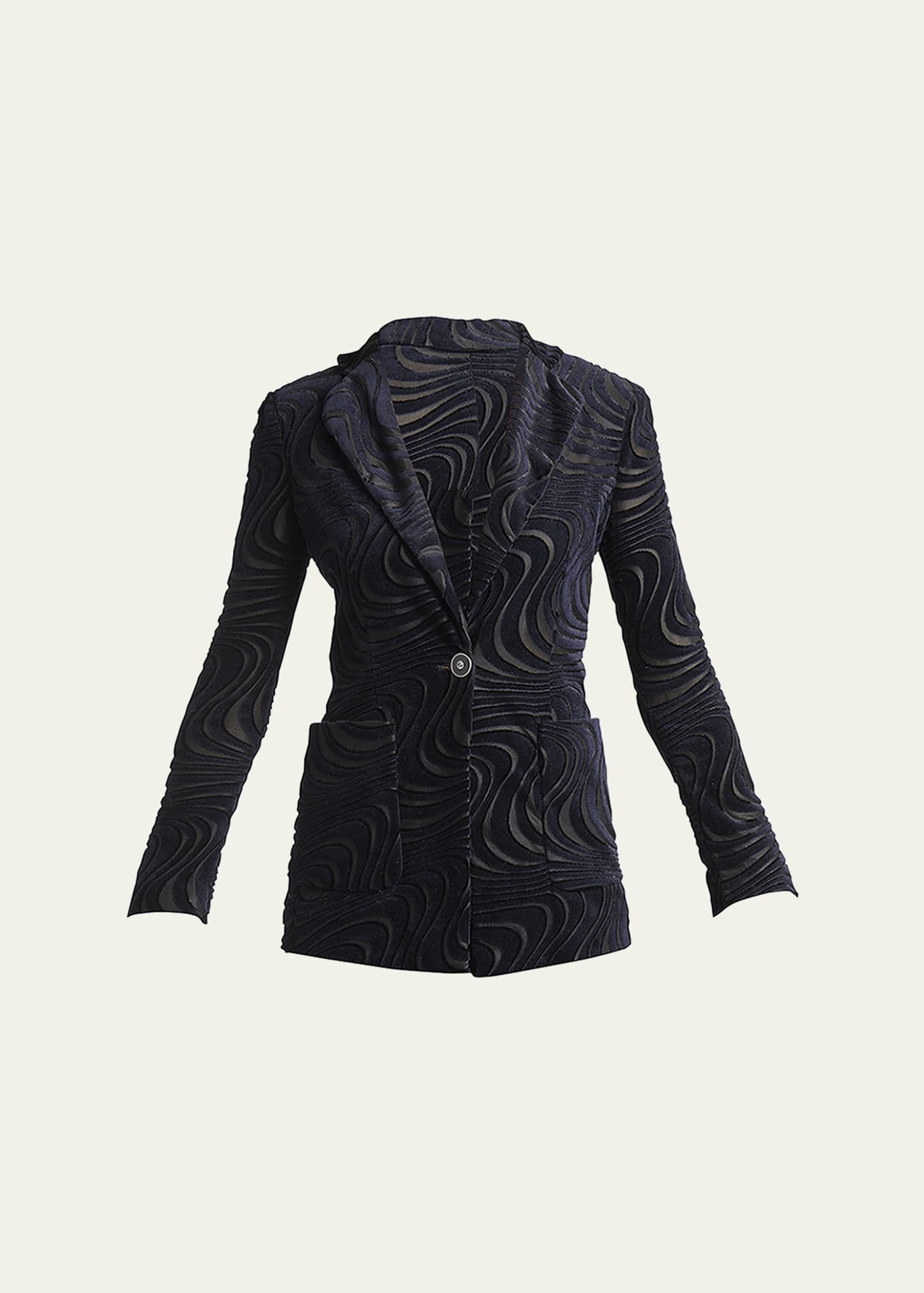 Swirl Jacquard Jersey Single-Breasted Blazer Jacket - 1