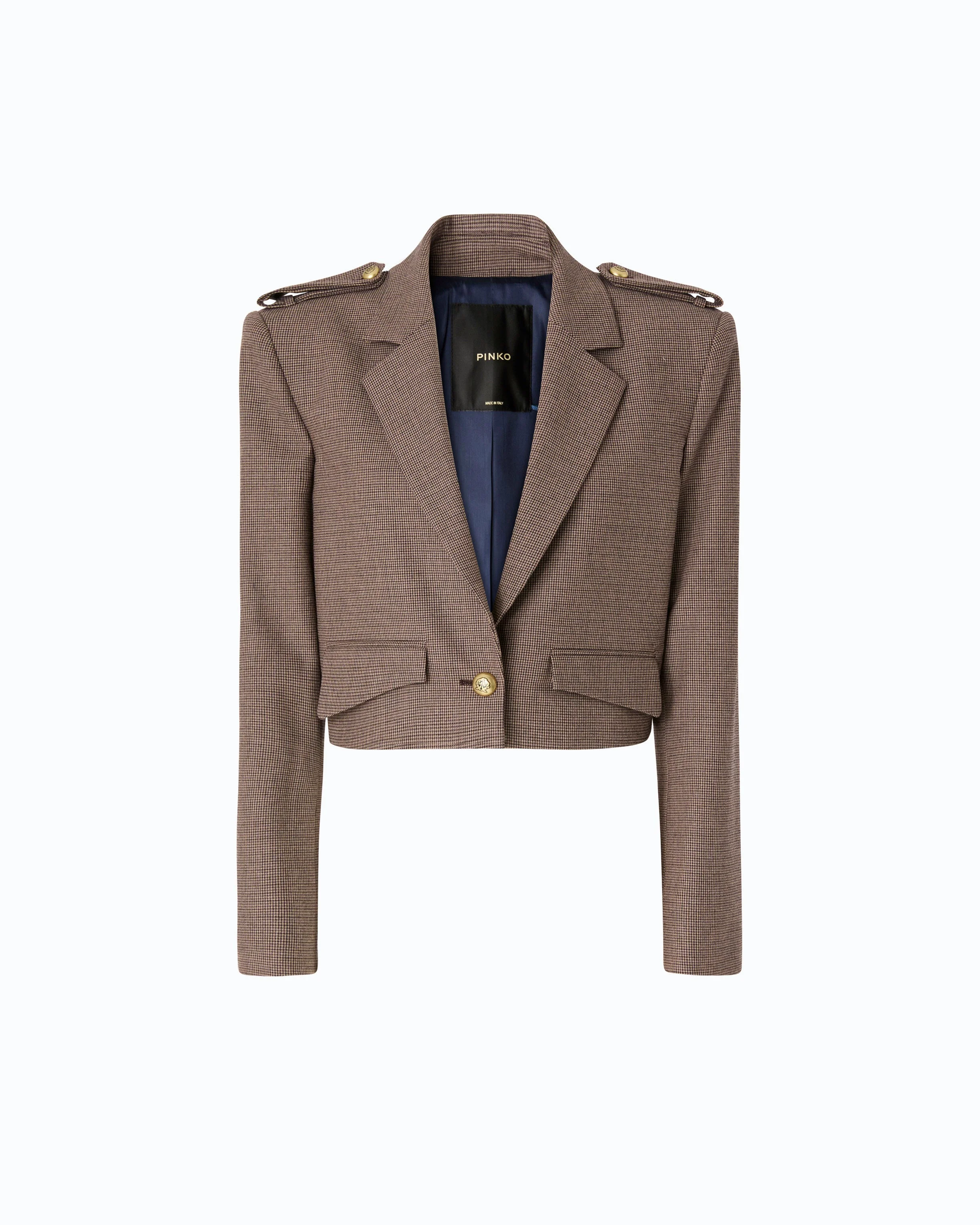 CROPPED JACKET WITH MICRO HOUNDSTOOTH MOTIF - 1