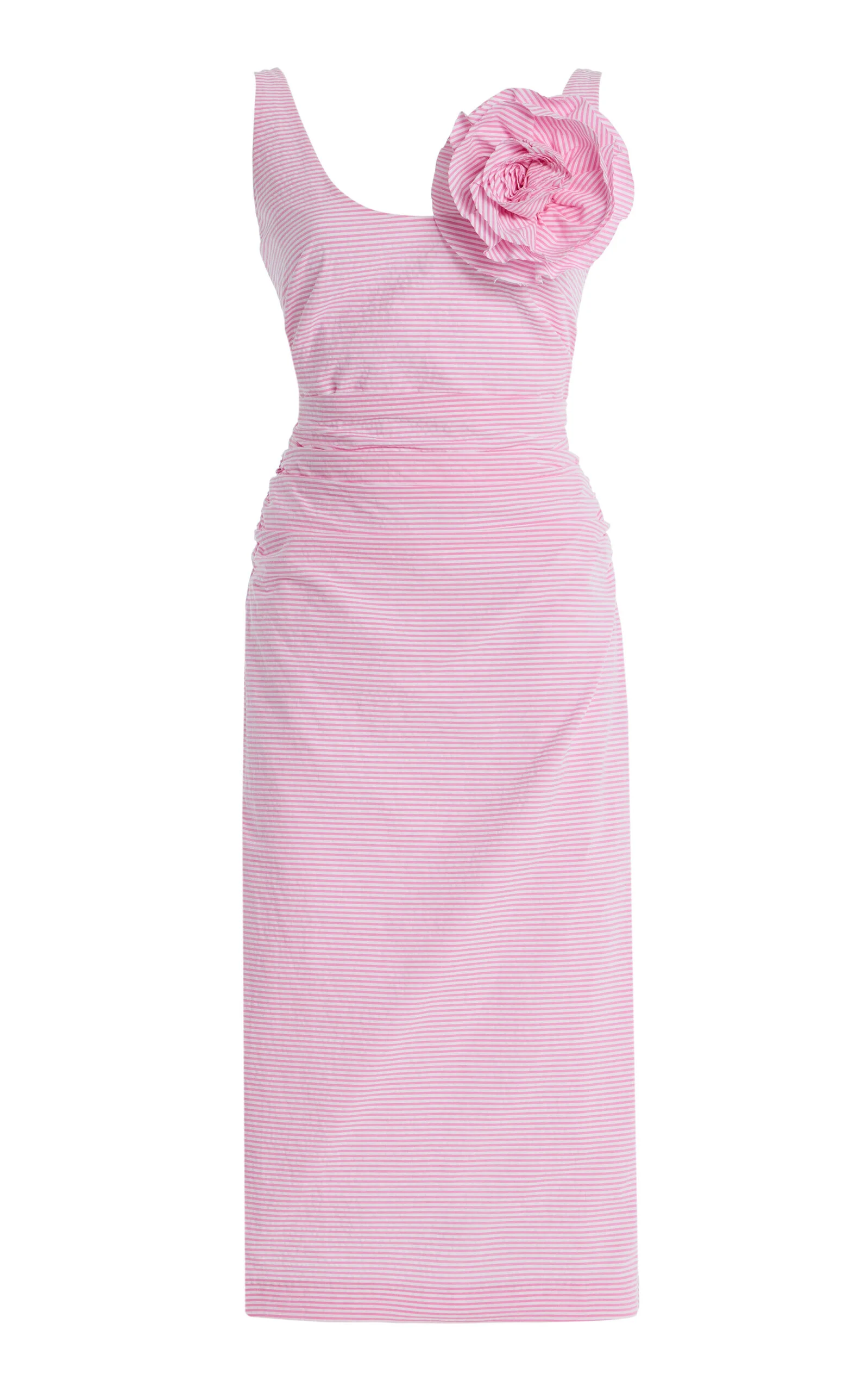 Gisele Brooch-Detailed Striped-Seersucker Midi Dress pink - 1