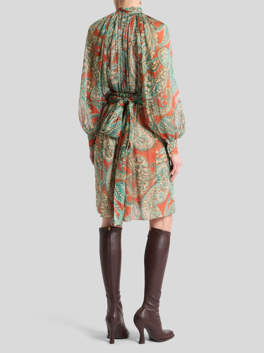 SILK PEKIN CREPON MINI DRESS WITH PAISLEY MOTIF - 4