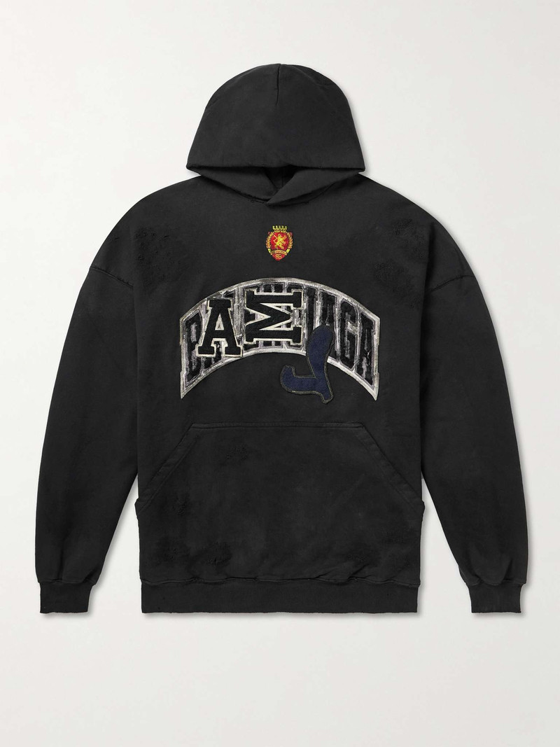 BALENCIAGA Oversized Distressed Logo-Appliquéd Cotton-Jersey