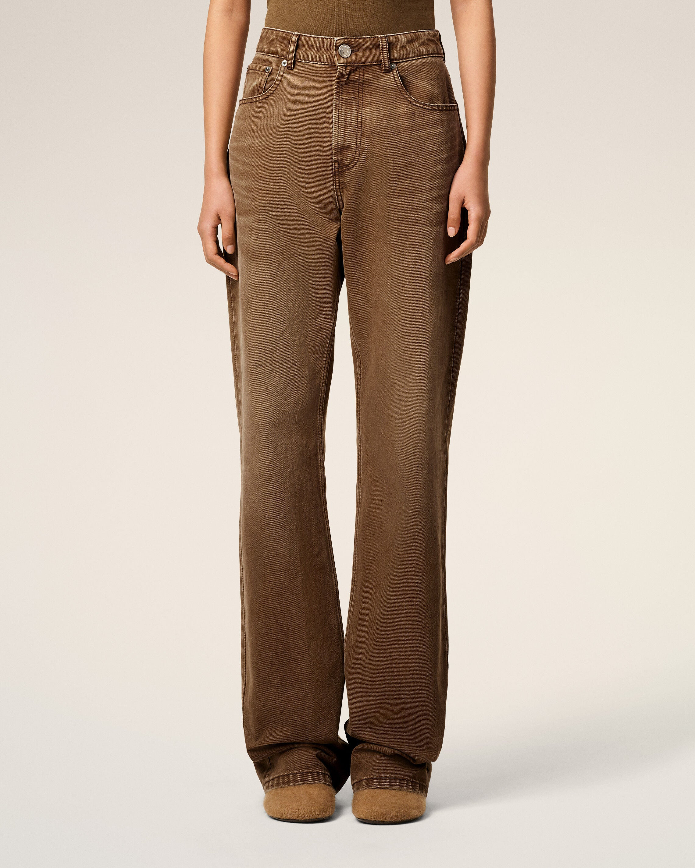 BROWN COTTON LARGE FIT JEANS - 3