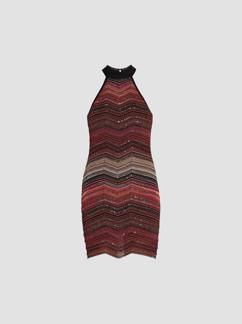 Women's Shimmer Chevron Halter Minidress - Multi Black Red 1