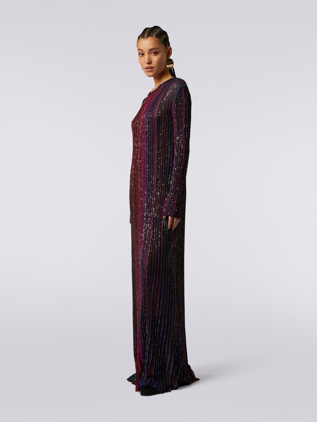 Long pleated viscose lamé dress with sequins - 3