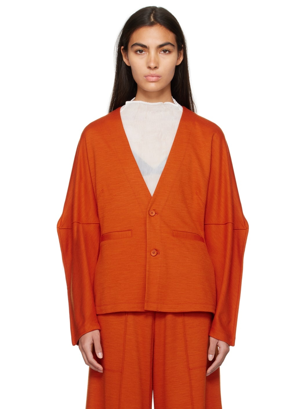 Orange Tucked Cardigan - 1