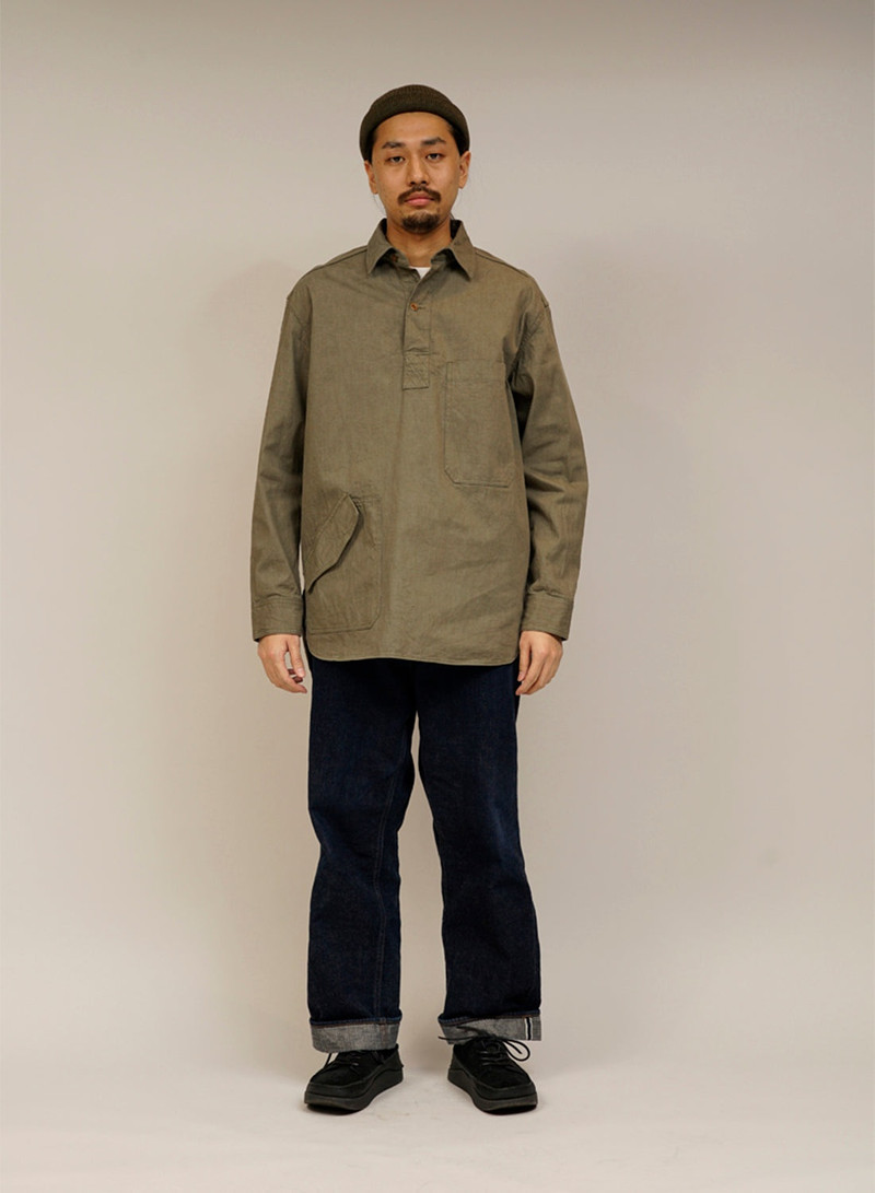 Nigel Cabourn Pullover Shirt 10oz Denim in Green outlook