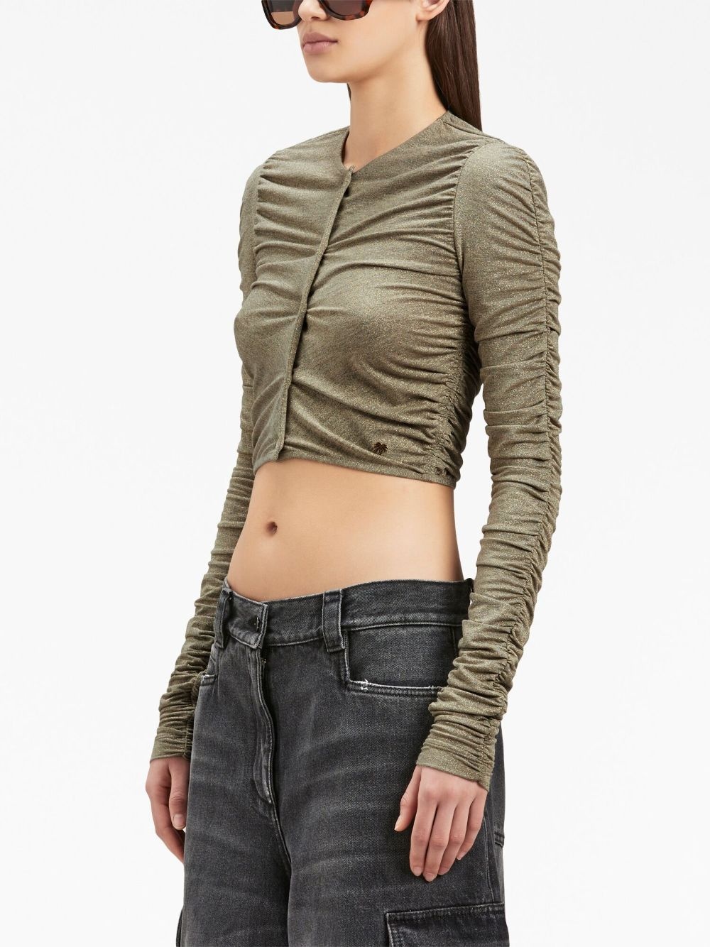 ruched Lurex cropped cardigan - 4