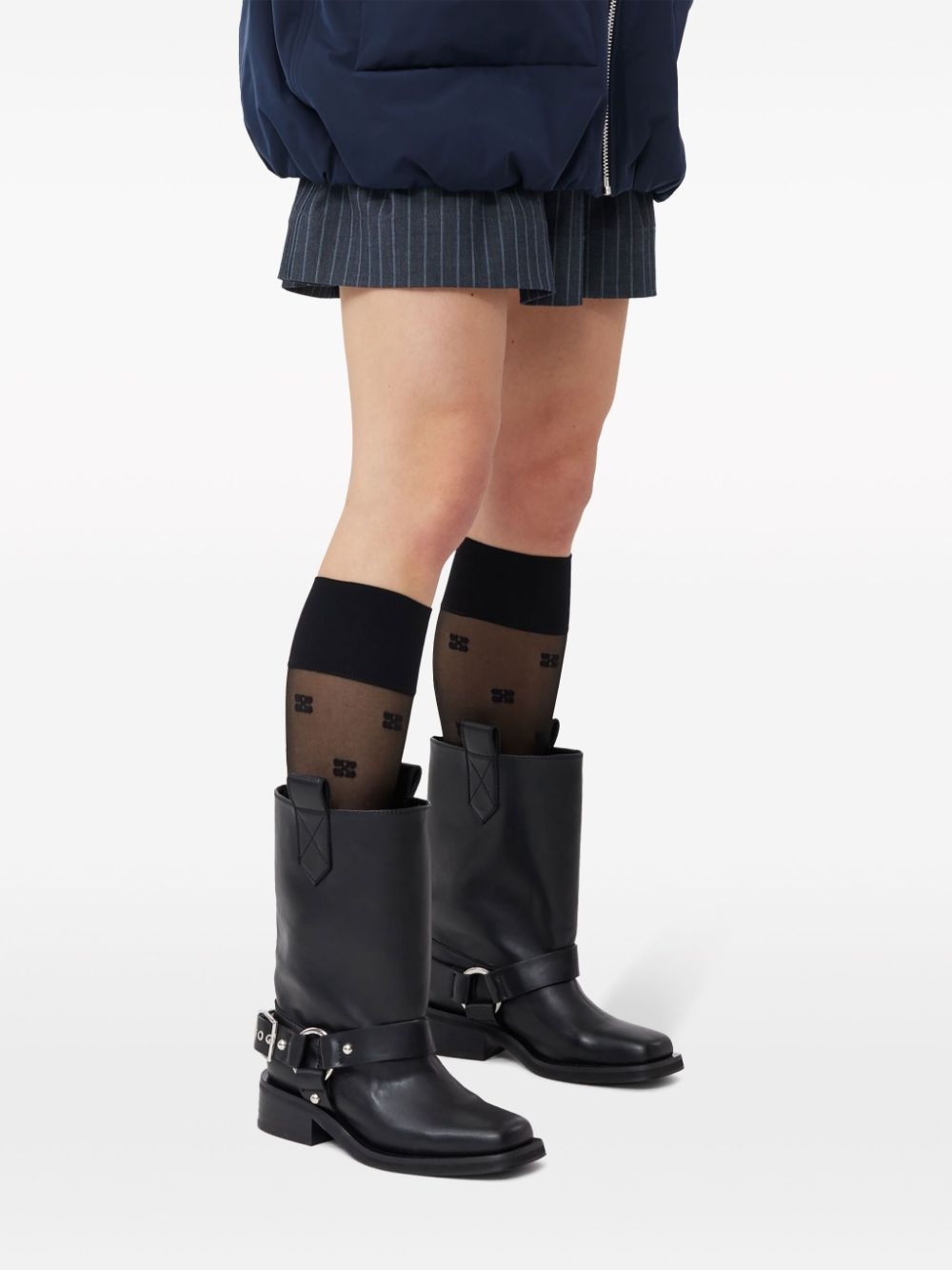 buckle-strap leather biker boots - 5