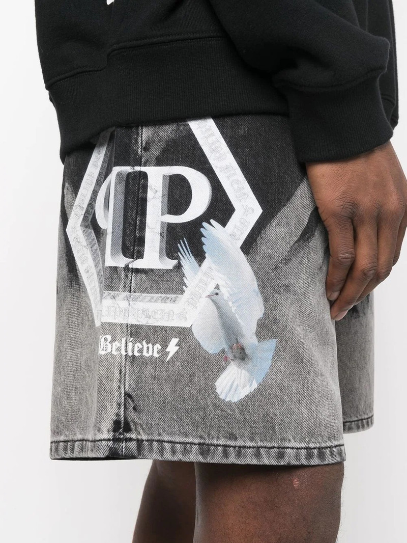 bleached graphic-print denim shorts 5