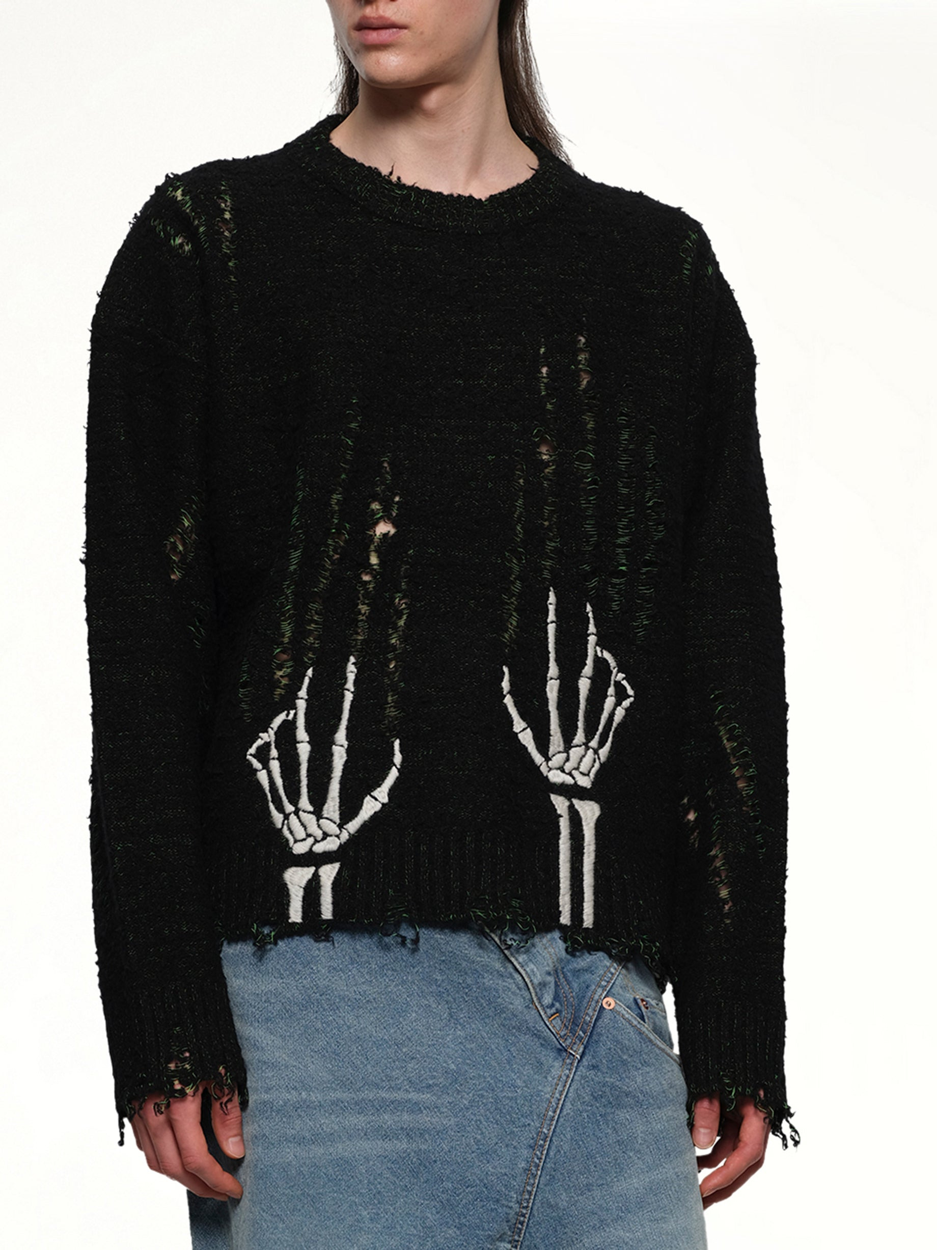 Skelton Scratch Knit Pullover in Black - 6