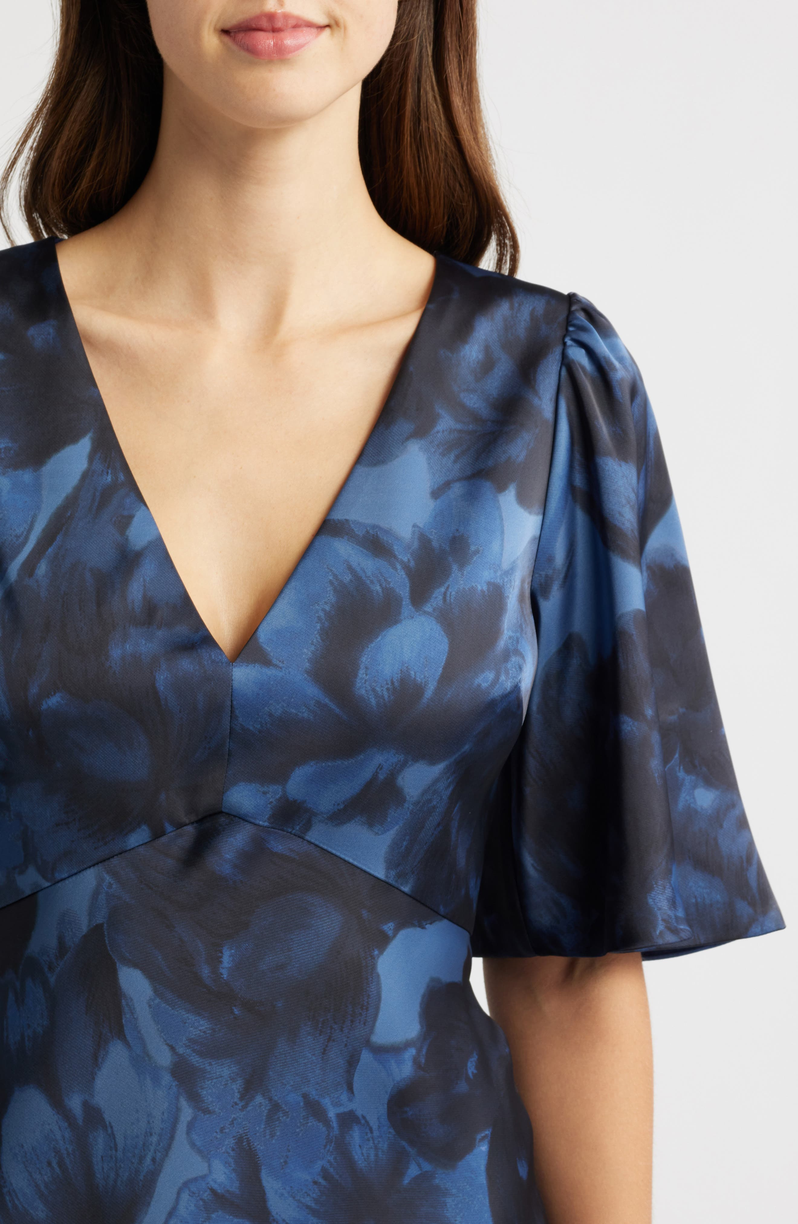 Sachin & Babi Mae Floral Print Satin Crepe Trumpet Gown in Deep Ocean Bouquet at Nordstrom - 4