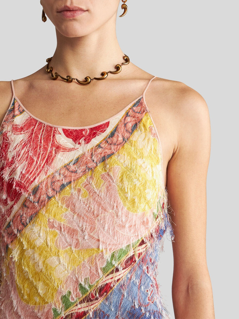 Etro PRINTED SILK DRESS WITH FRINGE DETAIL outlook