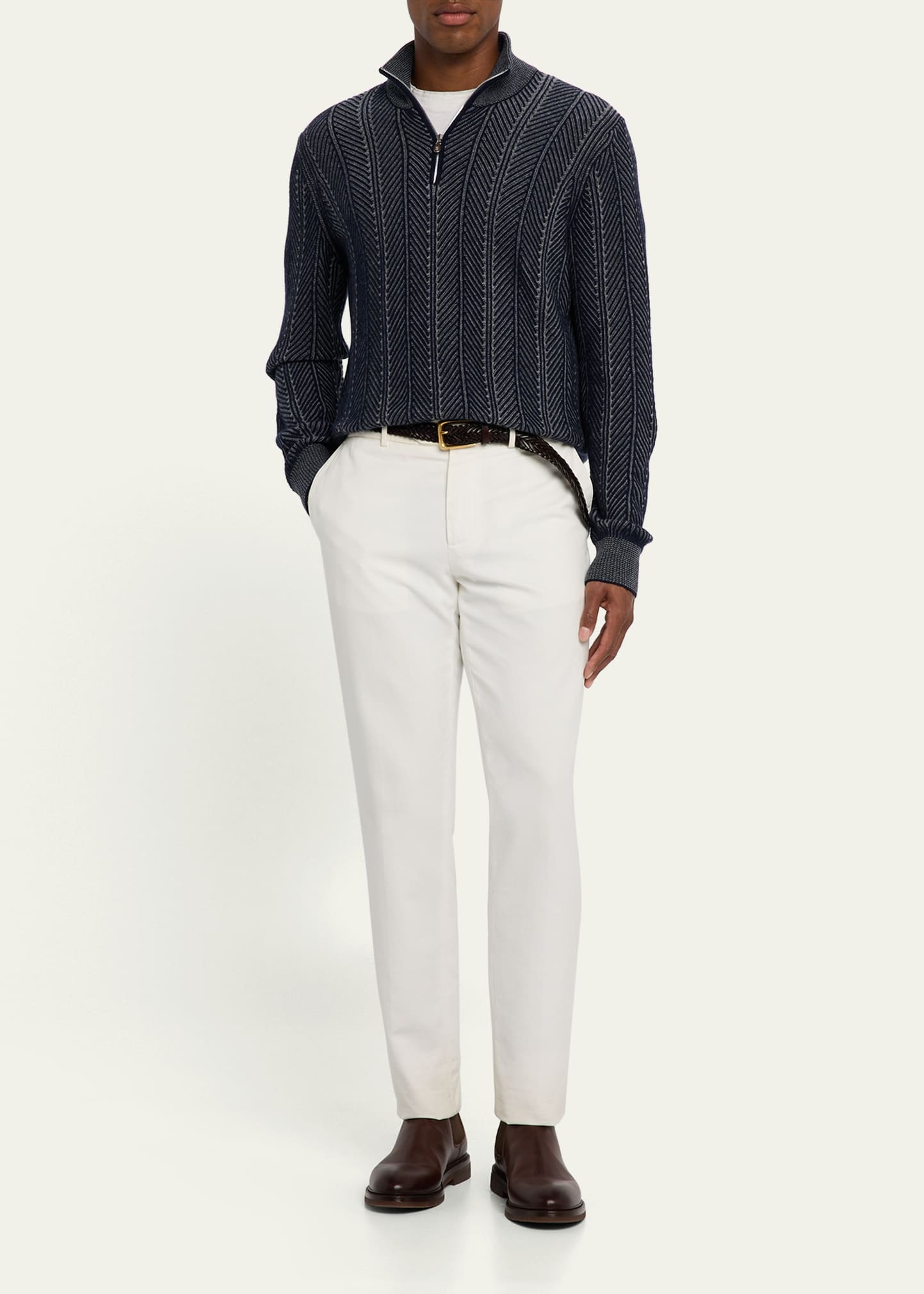Men's Cashmere Chevron Vanise Quarter-Zip Sweater - 2