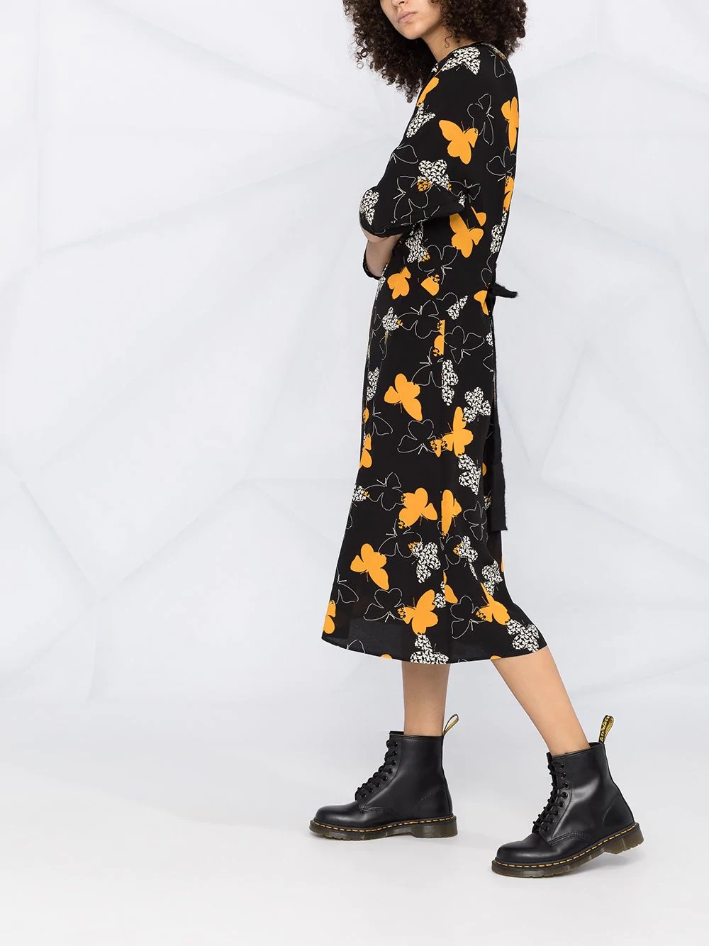 butterfly-print mid-length dress - 4