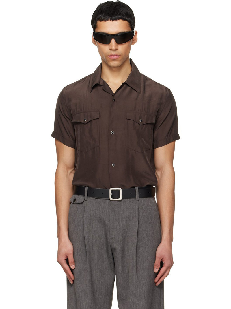 Brown Washed Rayon Pearl Snap Shirt 1