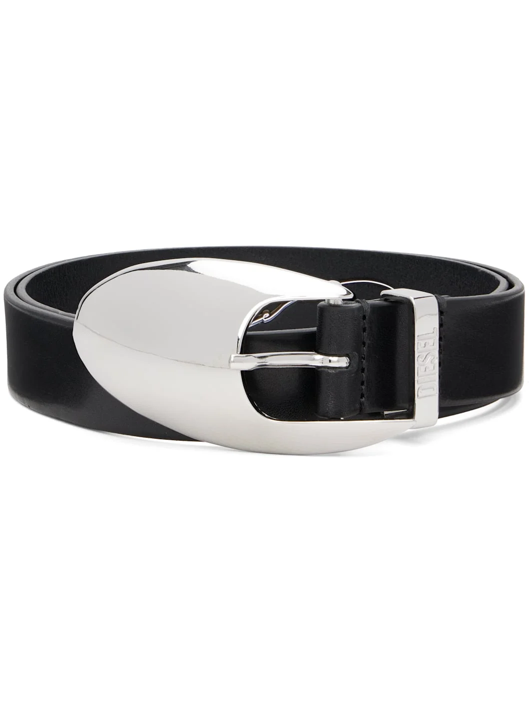 Black 3cm Leather Sculptural Buckle Belt - 1