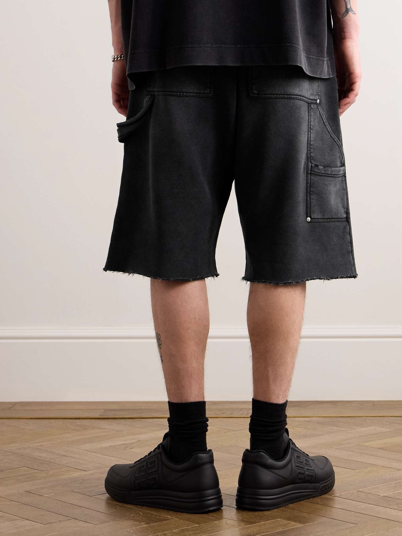 Wide-Leg Frayed Cotton-Jersey Shorts - 4