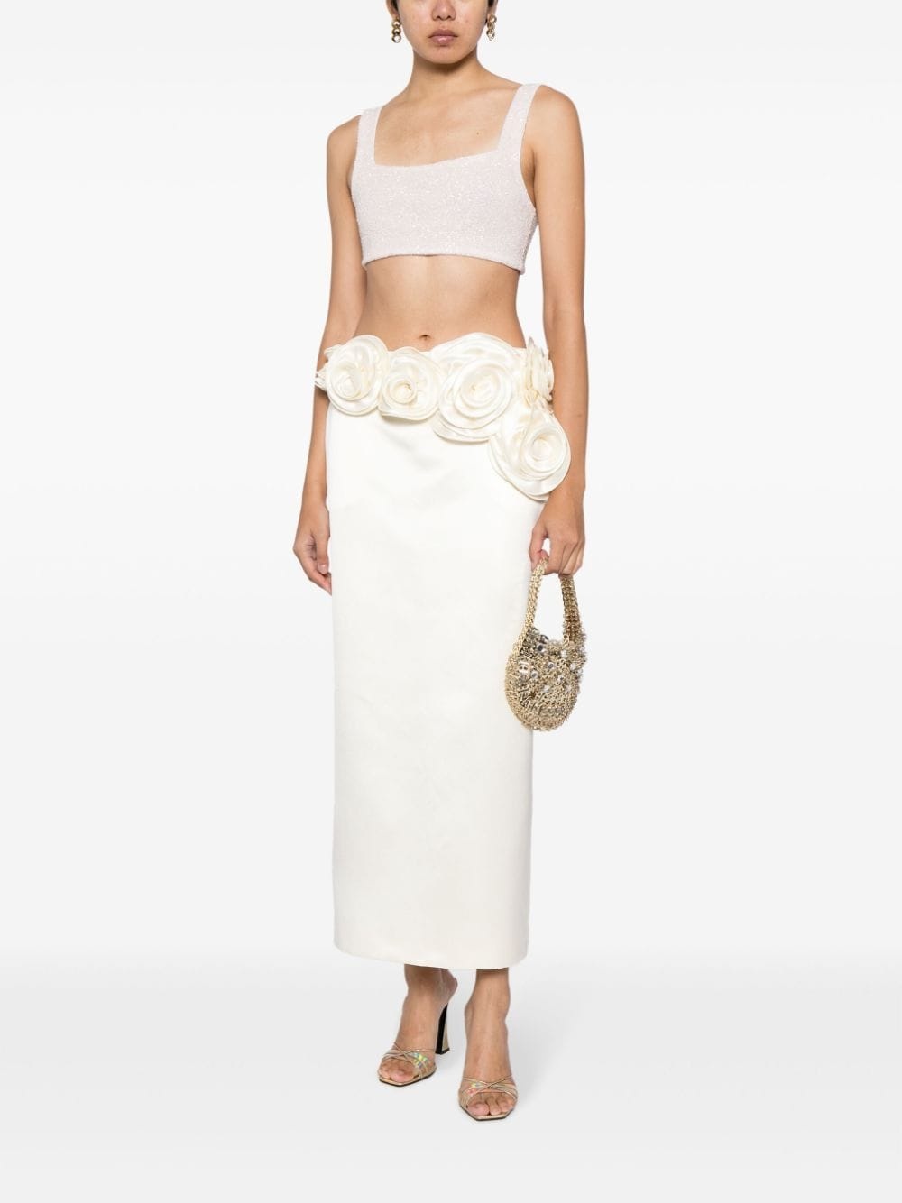 floral-appliquÃ© silk midi skirt - 2