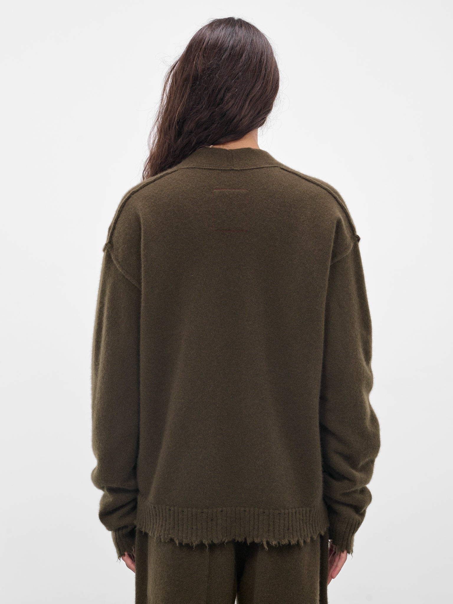 Green Cashmere Distressed Knit Cardigan - 3