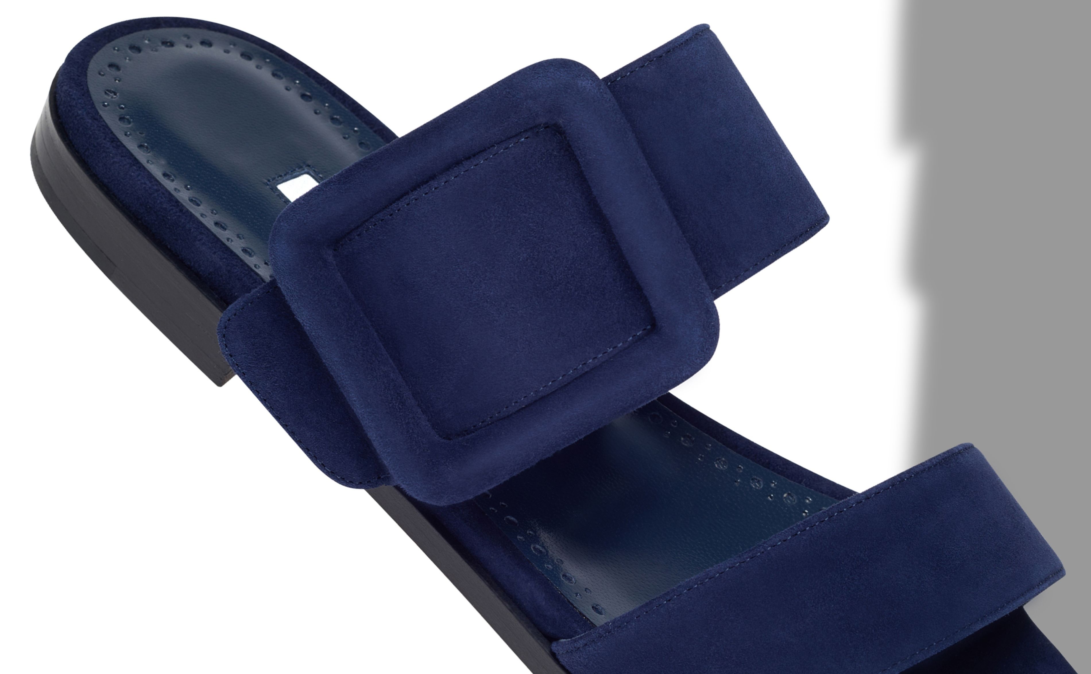 Navy Blue Suede Flat Sandals - 4