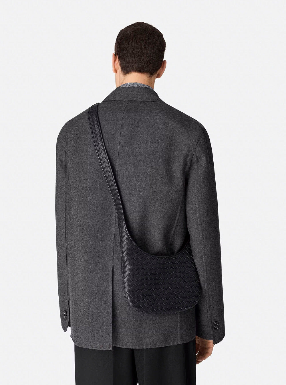 Bottega Veneta Men 'Veneto' Black Shoulder Bag With Fixed Shoulder Strap And All-Over Intrecciato Mo - 6