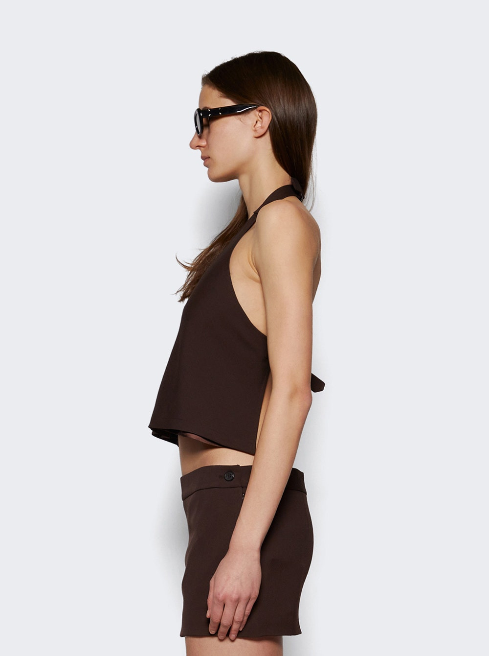 Backless Halter Neck Dark Brown - 4
