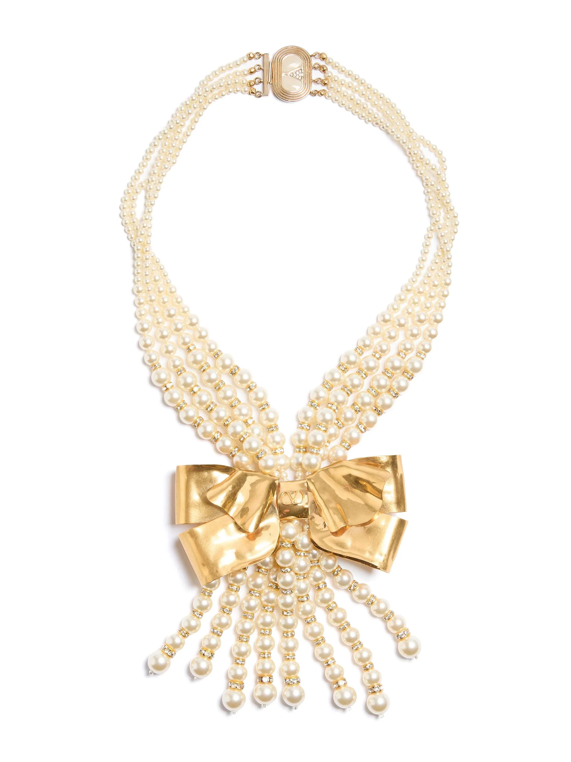 Women's Trop Chou Necklace in Metal, Enamel, Pearls, and Crystals - Antique Brass - 1