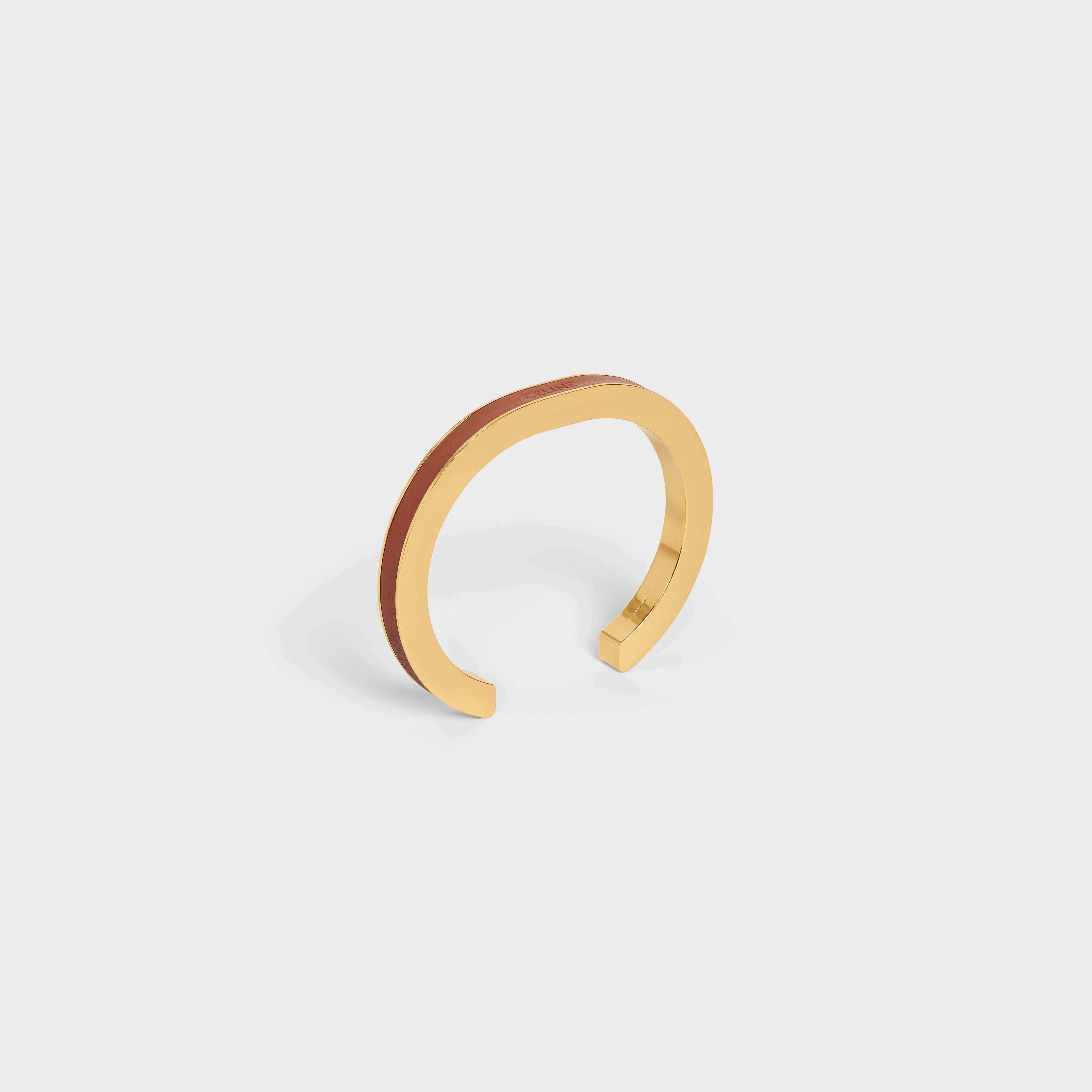 Formes Simples Leather Cuff in Brass with Gold Finish and Calfskin - 2